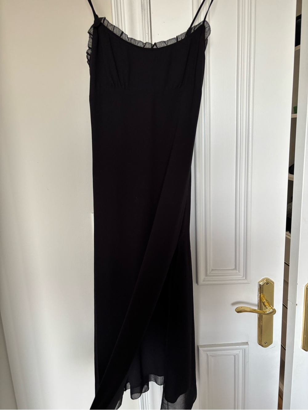 Wilfred Black Midi Dress with Sheer Trim - slit detail - Picture 2 of 4